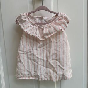 Janie and Jack 3T Pink and White Stripe Ruffled Short Sleeve Blouse
